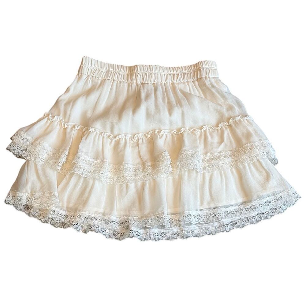 Generation Love Tiered Mini Skirt XS Off White Lace Trim Ruffle Boho Romantic View 3